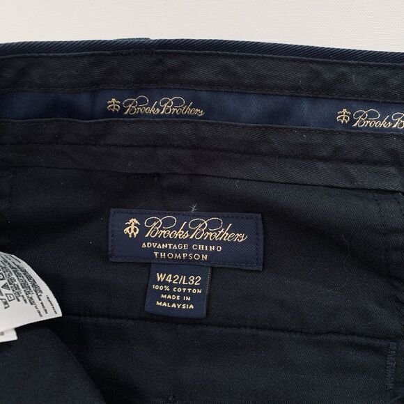 Brooks Brothers Pants Men 42x32 Advantage Chino Thompson Navy Blue Pleated Work - Picture 3 of 12